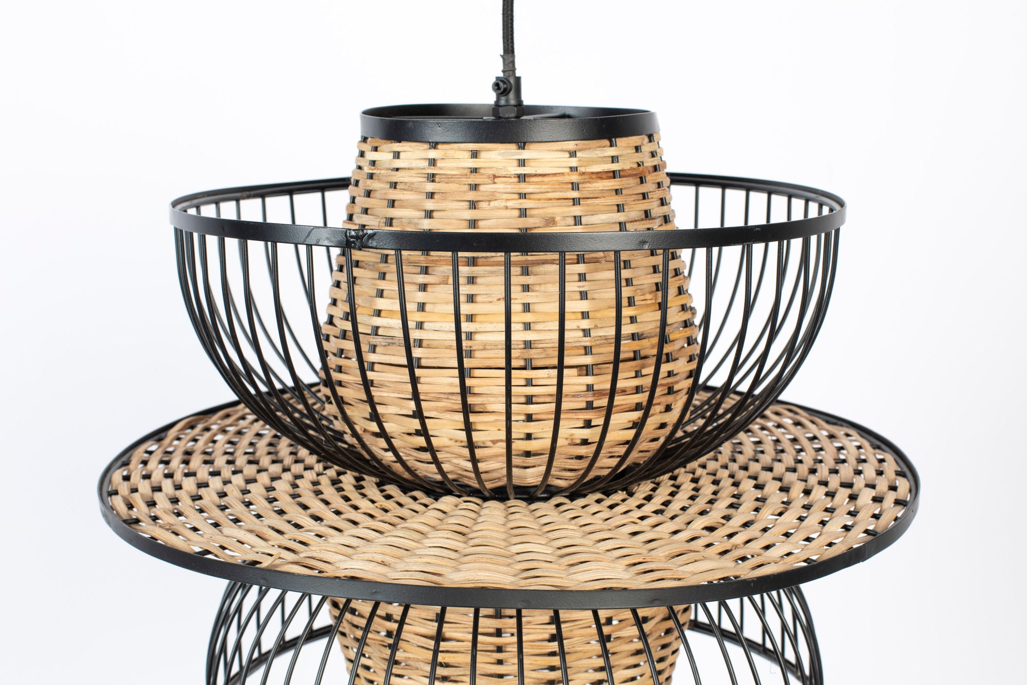 Carmen Black & Natural Rattan Pendant Lamp Large